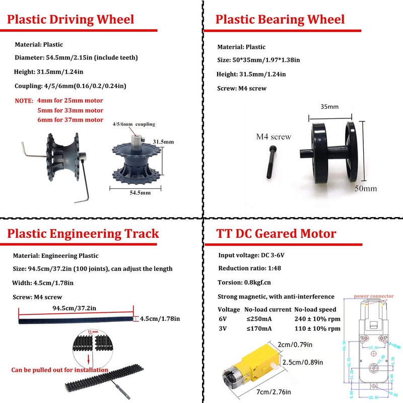 SmaringWing Professional Tank Car Chassis Kit with 2pcs Plastic Tracks & 2pcs TT Motor, TT02 Crawler Tank Chassis Platform for Arduino (Black) - Image 4